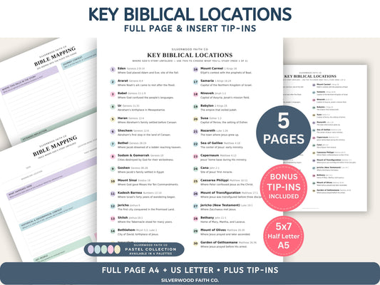 Bible Mapping Printable Study Guide, Biblical Map Location Reference Worksheets, Bible Map Printable PDF, PASTEL (Digital Download)