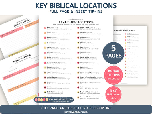 Bible Mapping Printable Study Guide, Key Biblical Map Location Reference Worksheets, Bible Map Printable PDF, CASHMERE (Digital Download)642