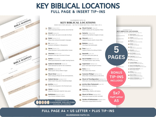 Bible Mapping Printable Study Guide, Biblical Map Location Reference Worksheets, Bible Map Printable PDF, CASHMERE (Digital Download)