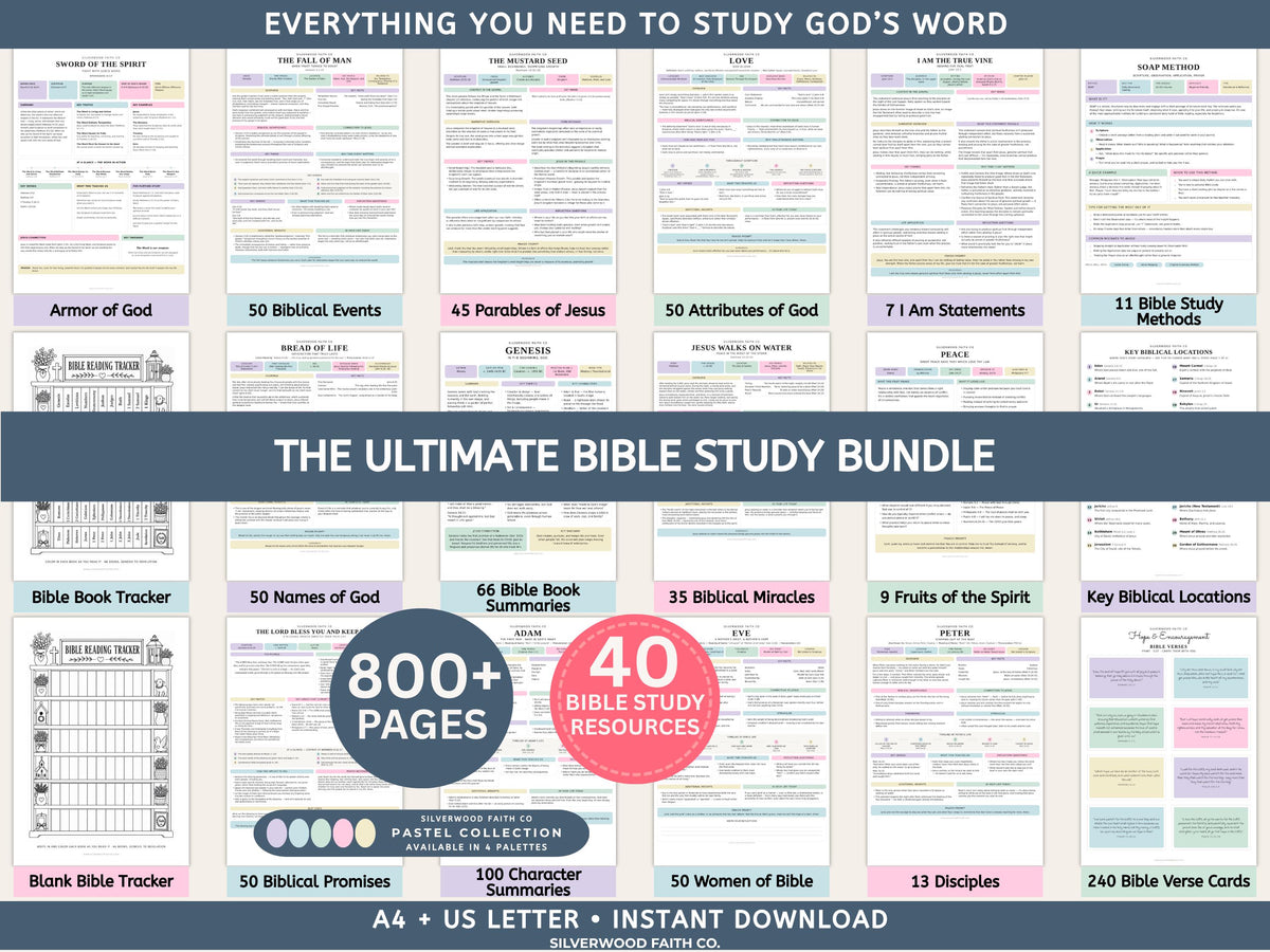 Mega Bible Study Bundle, Bible Study Guides, Bible Summaries, Sunday School Lessons, Bible Study Resource Tool, PASTEL (Digital Download)
