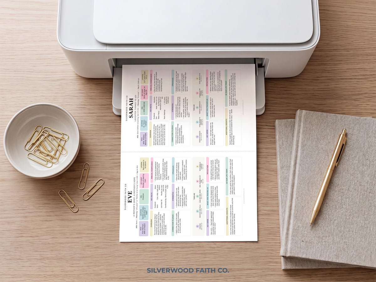 Women of the Bible Study Guide Inserts, 50 Women Bible Character Study Journal Tip Ins, Printable PDF, PASTEL (Digital Download) 521