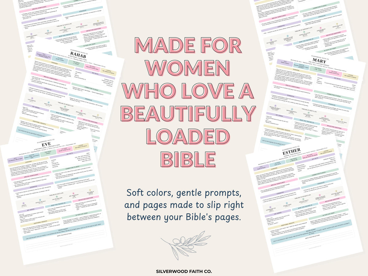 Women of the Bible Study Guide Inserts, 50 Women Bible Character Study Journal Tip Ins, Printable PDF, PASTEL (Digital Download) 521