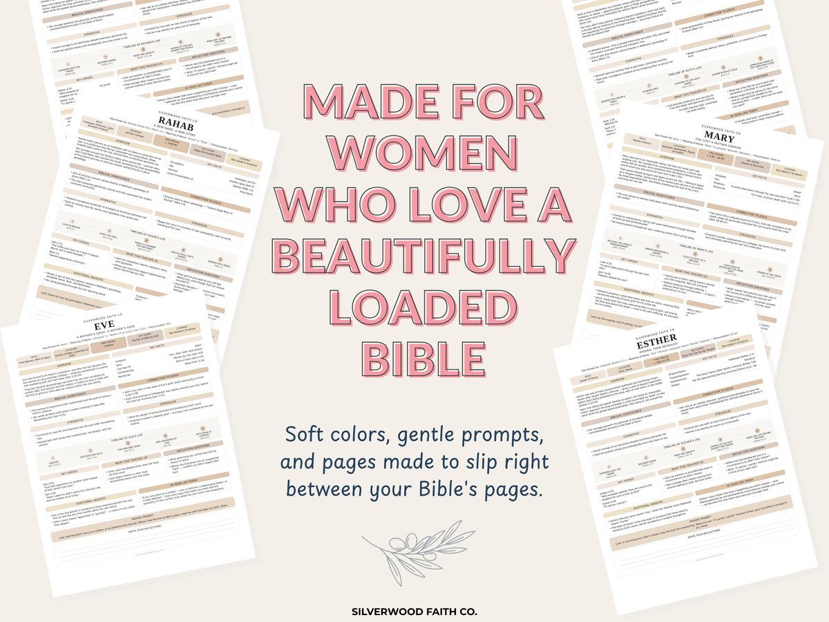 50 Women of the Bible Character Summaries Inserts, Women of the Bible Tip Ins, Printable PDF, CASHMERE FIELDS (Digital Download) 522