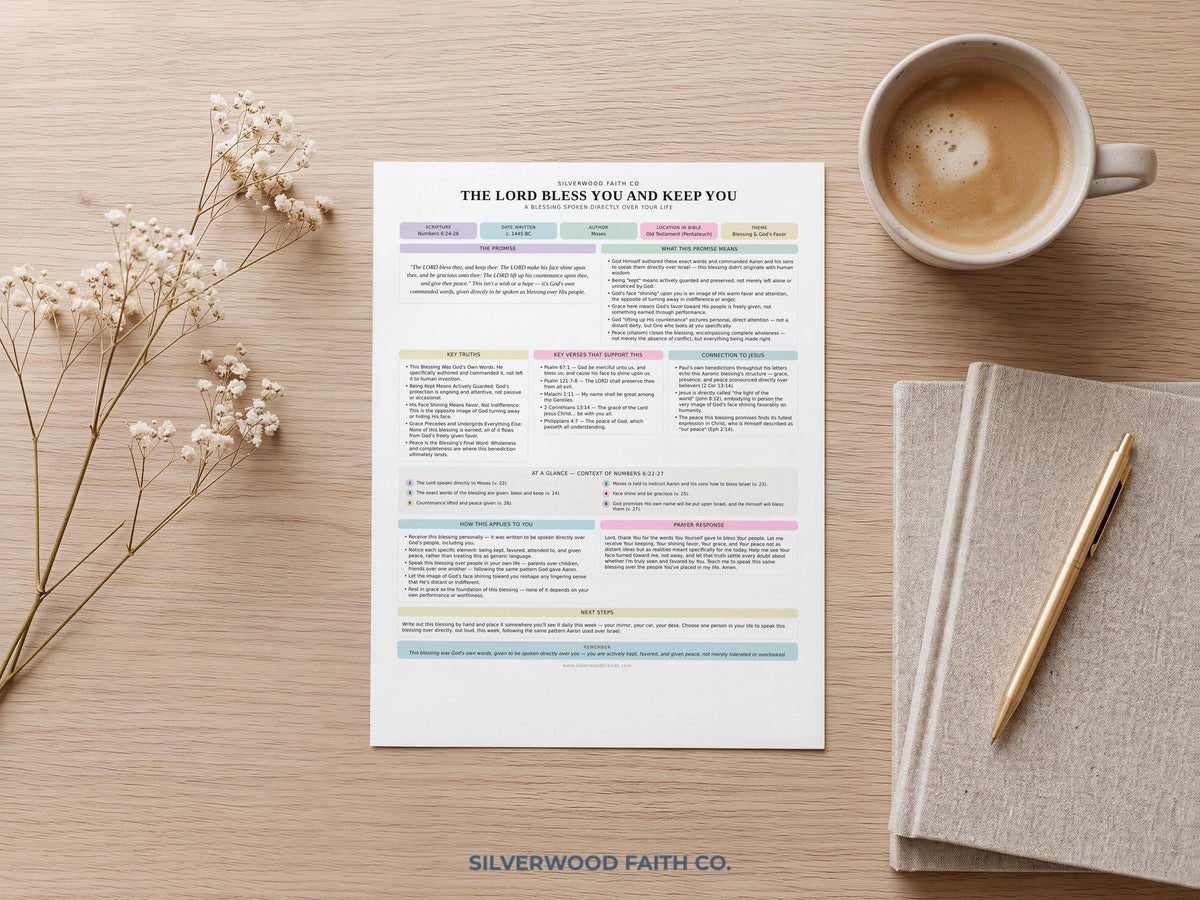 Digital download scripture printable featuring organized Bible study layout — gentle farmhouse style in soothing pink and lavender tones