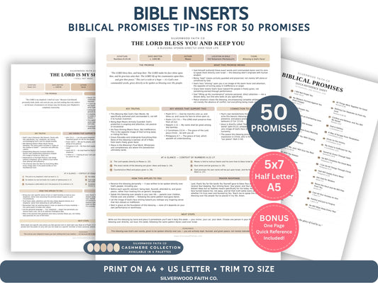 Bible Inserts Biblical Promises Summaries: 50 Promises that God Makes and Keeps, Bible Study Tip Ins, CASHMERE FIELDS (Digital Download) 524