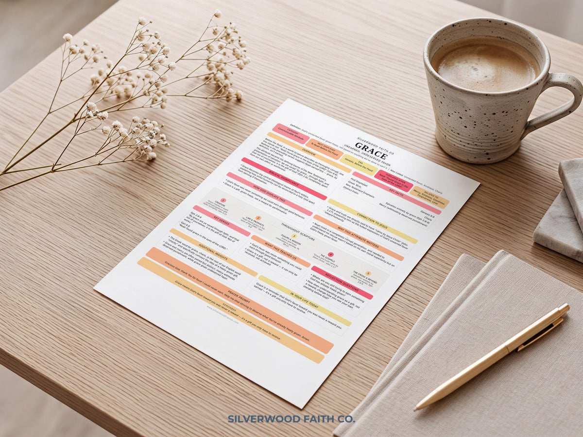 Faith-based study guide printable featuring soft pastels — organized infographic worksheet for Scripture exploration