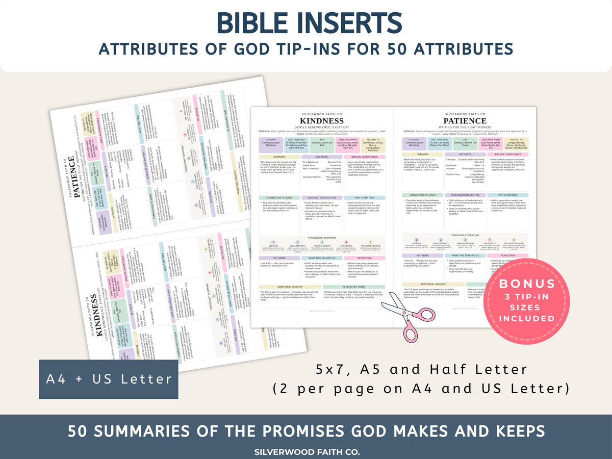 50 Attributes of God Bible Inserts, Characteristics of God Tip Ins, Sunday School Lesson Printable PDF, PASTEL (Digital Download) 529