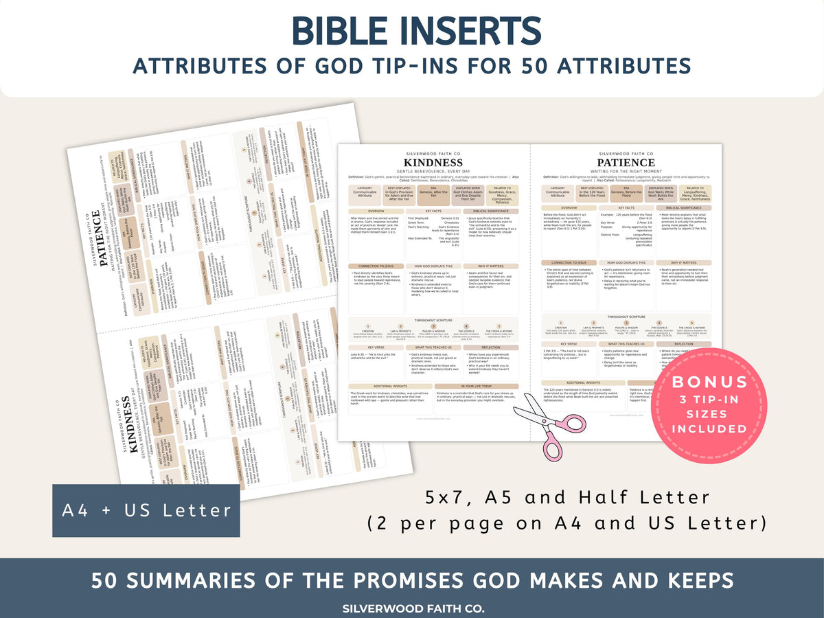 50 Attributes of God Bible Inserts, Characteristics of God Bible Tip Ins, Sunday School Printable PDF, CASHMERE FIELDS(Digital Download) 528