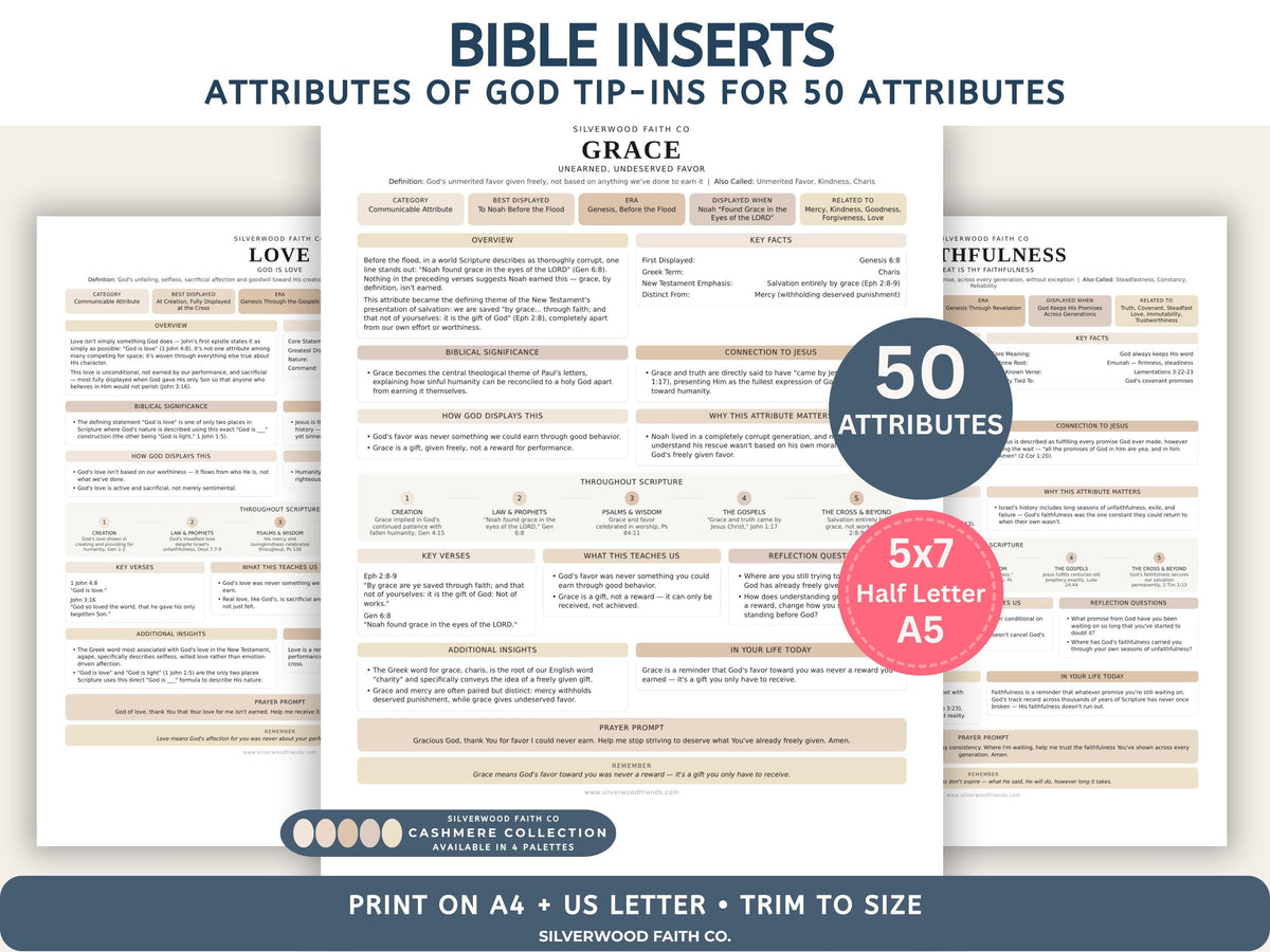 50 Attributes of God Bible Inserts, Characteristics of God Bible Tip Ins, Sunday School Printable PDF, CASHMERE FIELDS(Digital Download) 528