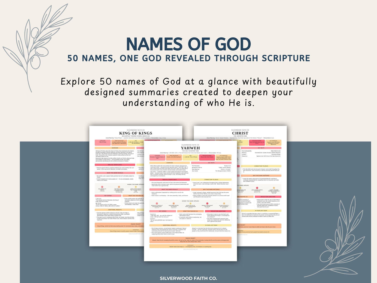 Scripture name worksheet digital print featuring Yahweh — color-coded devotional layout with reflection prompts