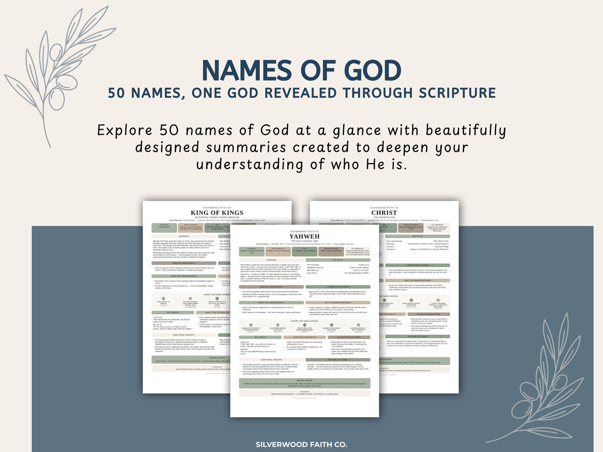 Theology education printable for bible journaling — sage green and white structured chart with devotional reflection prompts