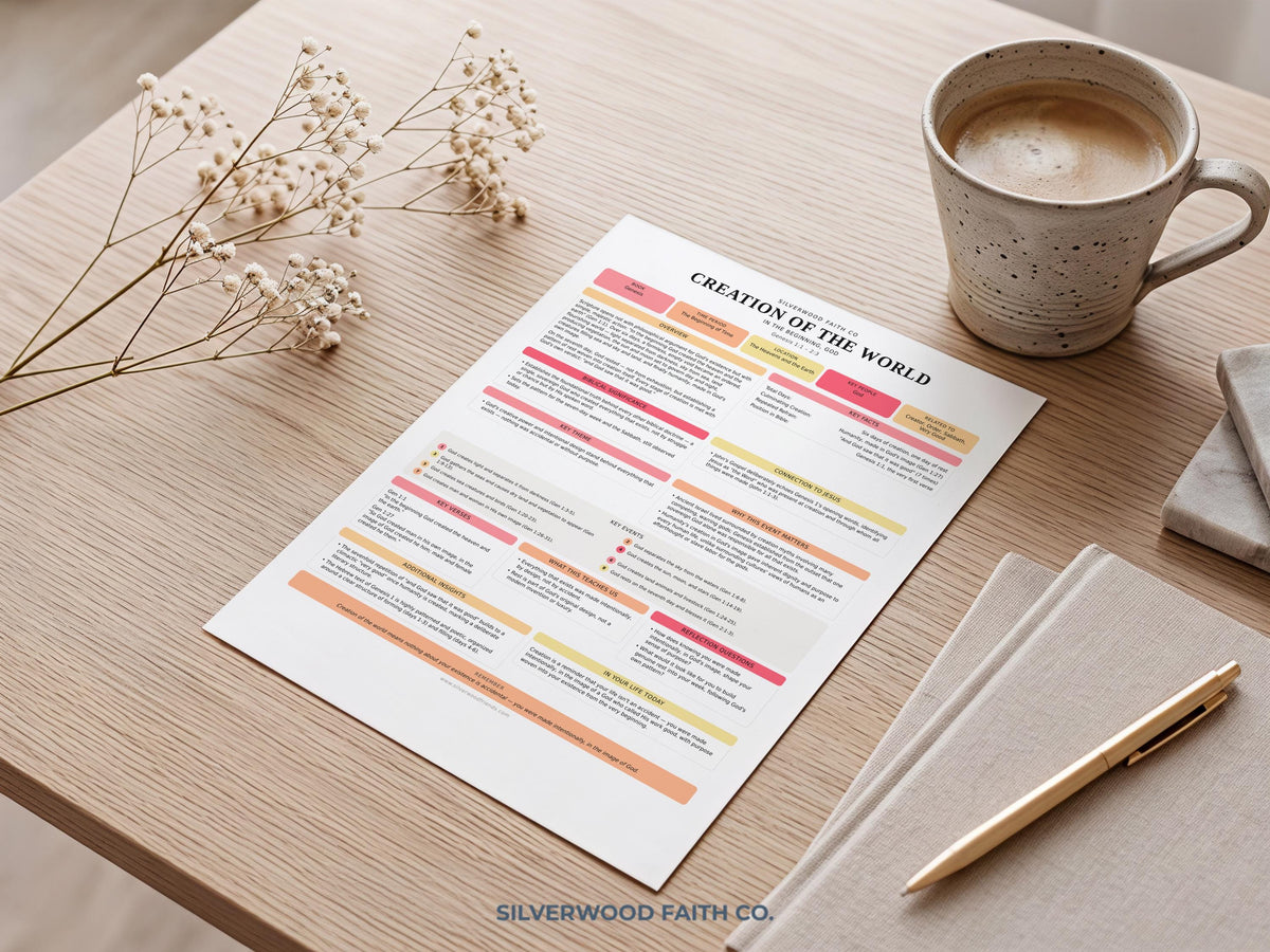 Bible study resource digital print for classroom or home — organized scripture chart with gentle pastel highlights and educational layout