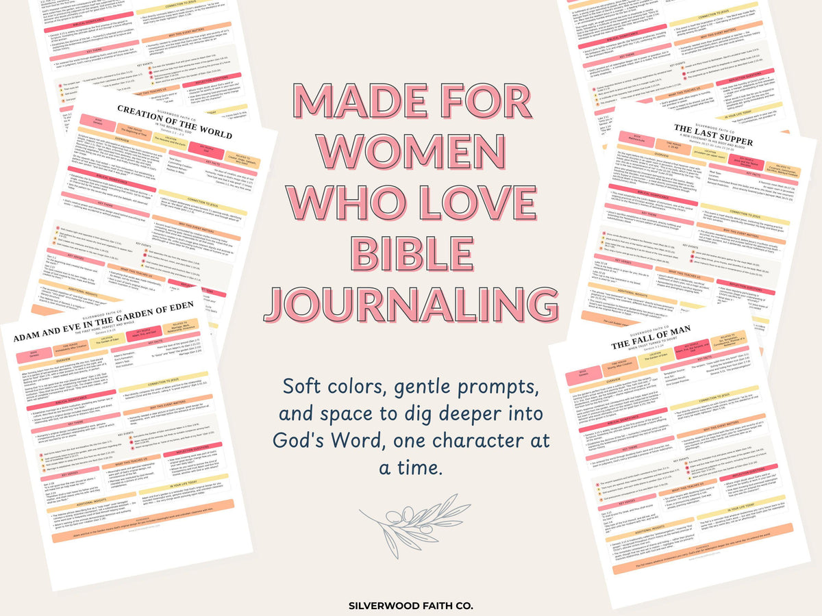 Devotional Bible journaling guide picture printable featuring labeled sections, warm neutral tones, and calming color blocking