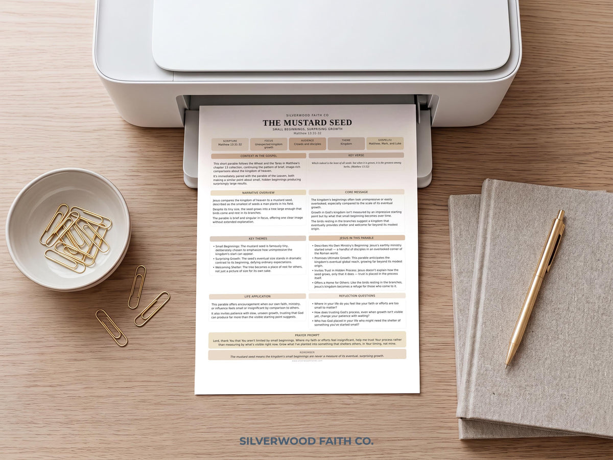 Jesus teachings study guide wall print instant download — cottagecore devotional design with calming warm tones and reflection prompts