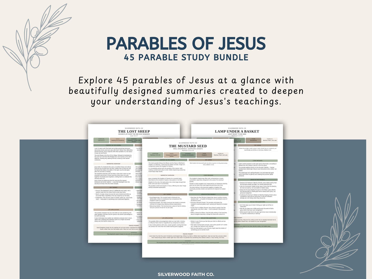 Parables of Jesus Study Guide, 45 Parable Summaries Bible Study Notes, Jesus Teachings, Christian Story Lessons, SAGE (Digital Download) 547
