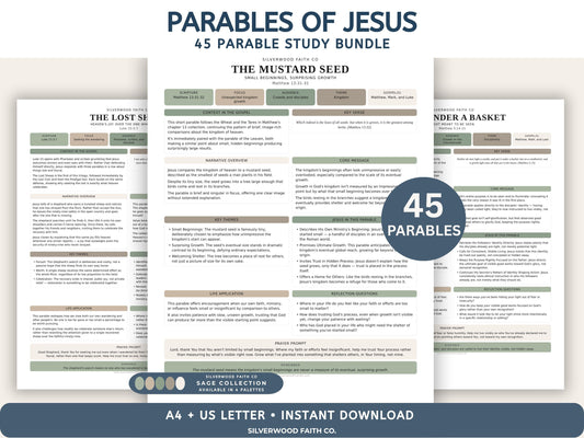 Parables of Jesus Study Guide, 45 Parable Summaries Bible Study Notes, Jesus Teachings, Christian Story Lessons, SAGE (Digital Download) 547