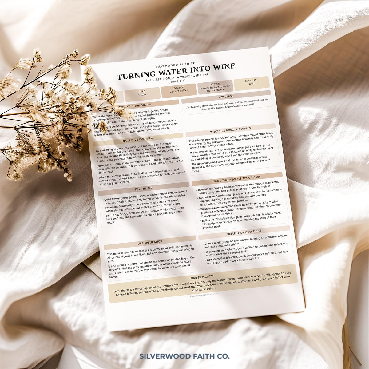 Bible teaching poster featuring sectioned study guide — warm neutral instant download for faith-based home learning