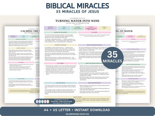 35 Miracles of Jesus Bundle Series, Bible Study Printable, Christian Lesson Posters, Sunday School, PASTEL (Digital Download) 555