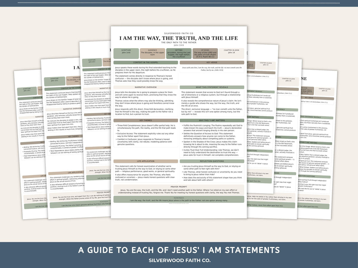 Scripture study page digital print for home office — clean organized sections with soft neutral tones and faith-based design