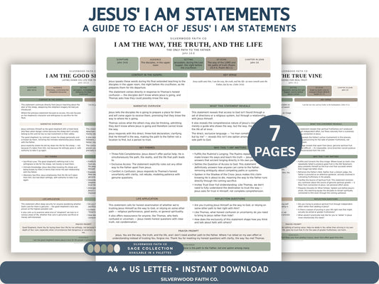 I Am Statements of Jesus, Bible Study Guides, Jesus I AM Statements Printable Worksheets, SAGE BOTANICAL (Digital Download)