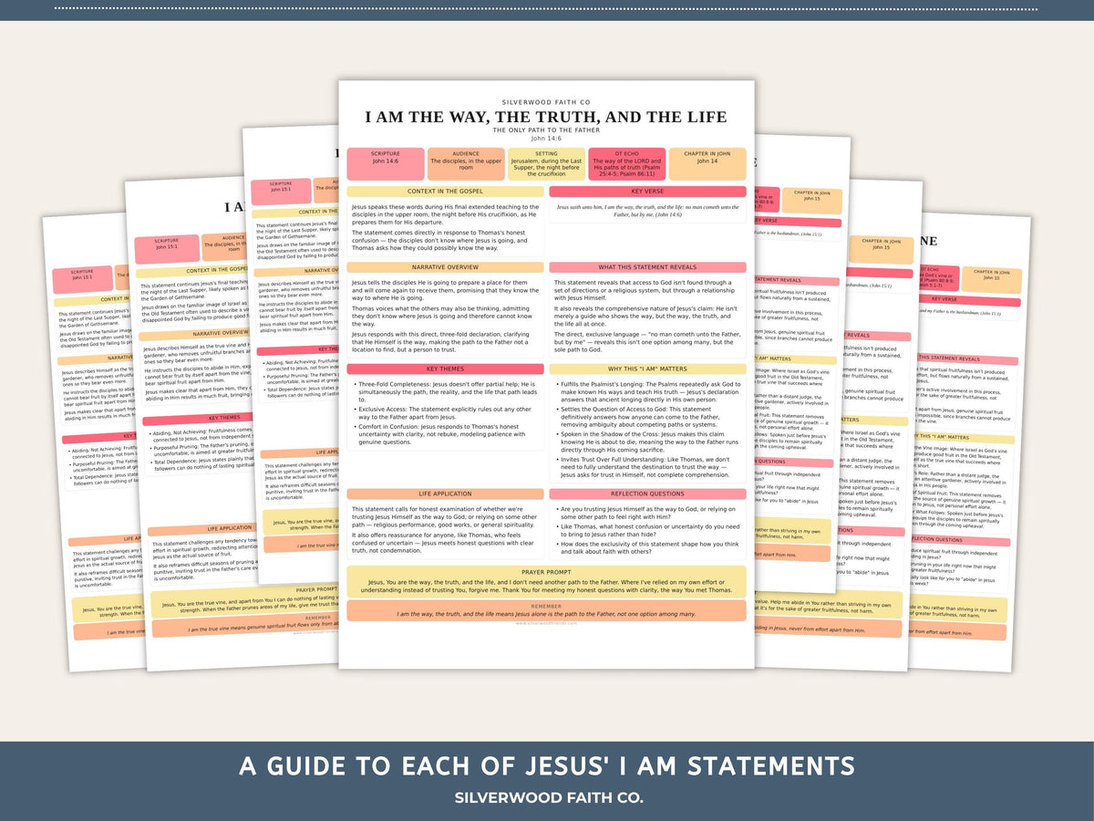 Christian study guide wall art showing structured verse observation boxes in muted rose, cream, and peach hues for home Bible study
