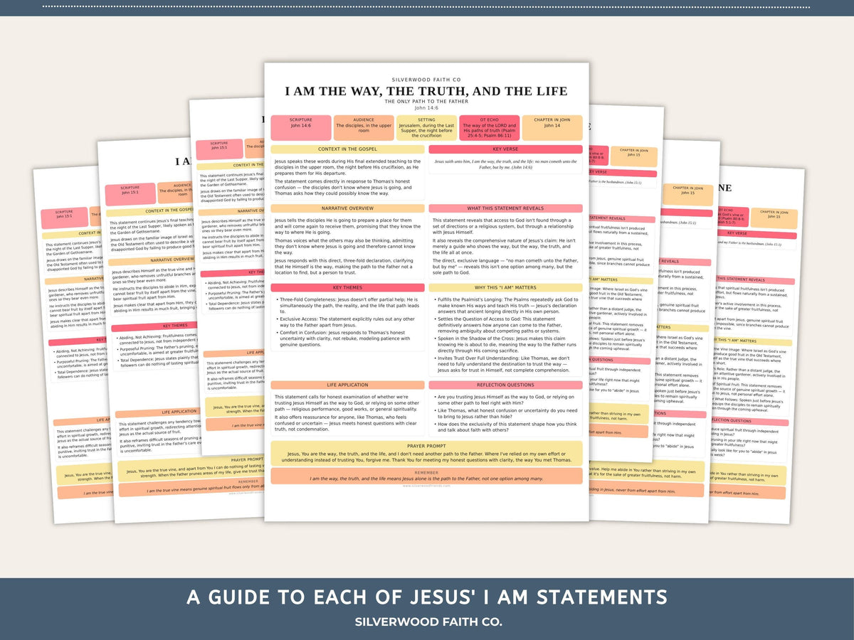 Christian study guide wall art showing structured verse observation boxes in muted rose, cream, and peach hues for home Bible study