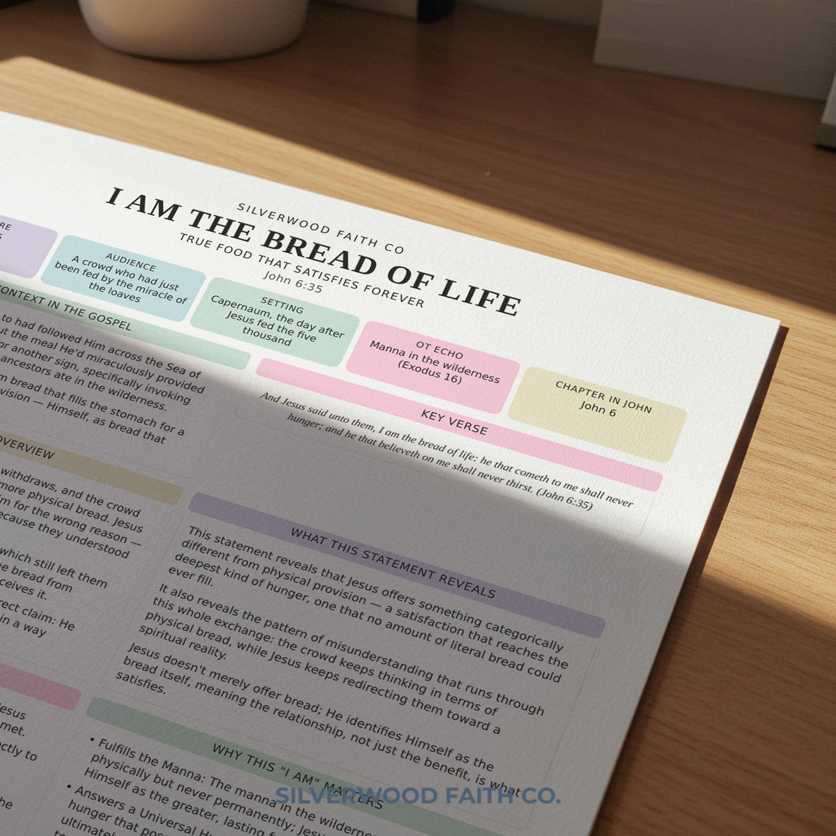 Gentle devotional printable worksheet art featuring I Am statement guide in blush, blue, and sage for spiritual reflection