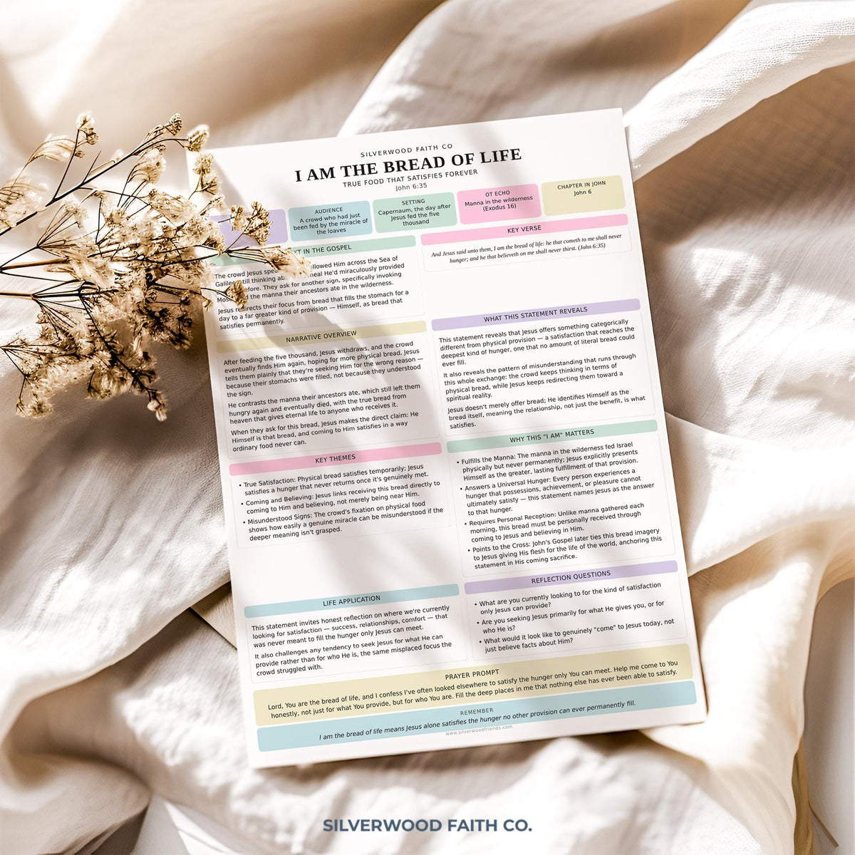 Christian homeschool Bible study sheet digital picture with soft aesthetic — organized sections for guided scripture exploration