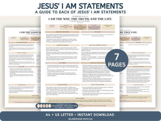 I Am Statements of Jesus, Bible Study Guides, Jesus I AM Statements Printable Worksheets, CASHMERE (Digital Download)