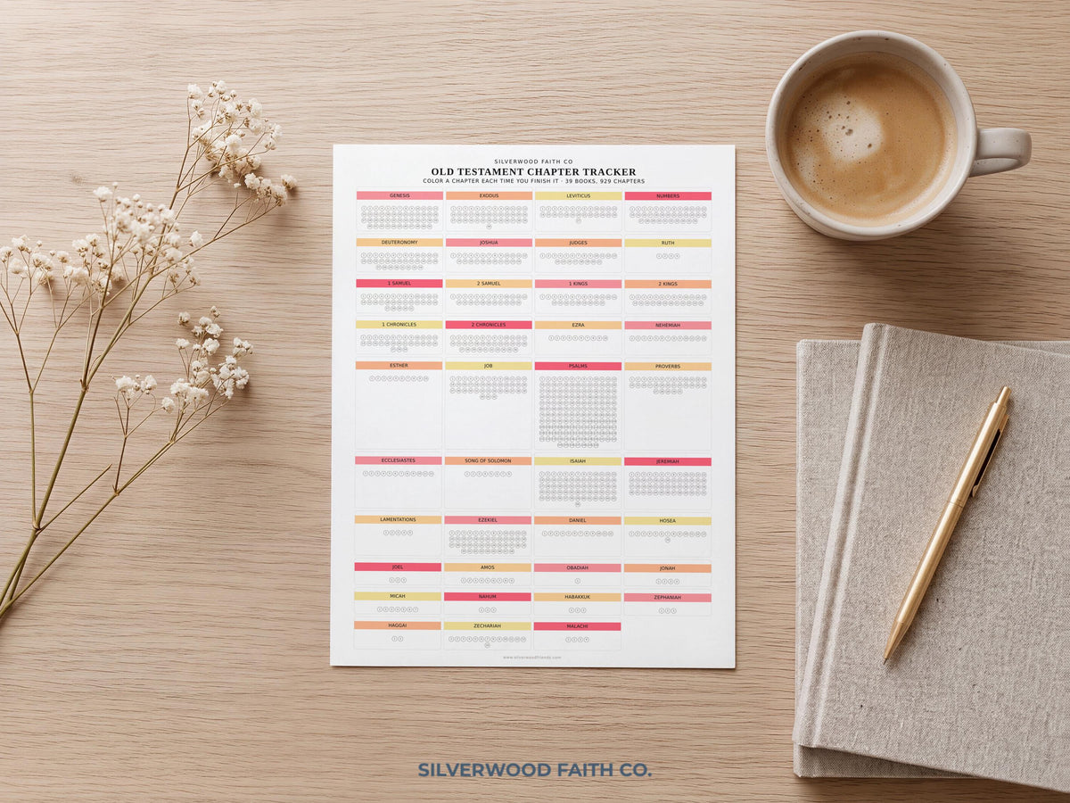 Daily scripture log picture for home offices — organized chapter monitor with soft feminine aesthetic and warm neutral palette