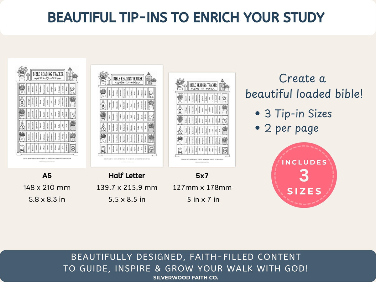 Bible Reading Tracker, Printable Books of the Bible Bookshelf Tracker, Printable Bible Study Template, PINK MEADOW (Digital Download) 568