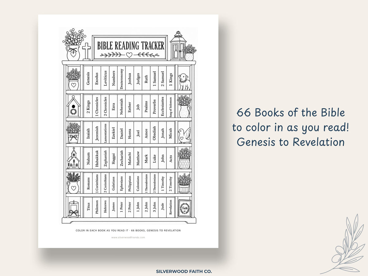 Bible Reading Tracker, Printable Books of the Bible Bookshelf Tracker, Printable Bible Study Template (Digital Download) 561