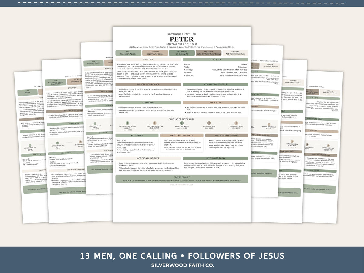 Bible Inserts Disciples of Jesus, Bible Tip-Ins for 12 Apostles, Bible Character Study Guide, Printable PDF, Sage (Digital Download)