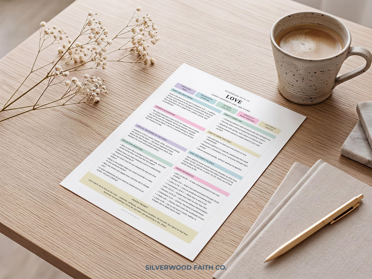Spiritual journaling template wall art for bedroom — serene printable with cozy aesthetic and scripture-study format
