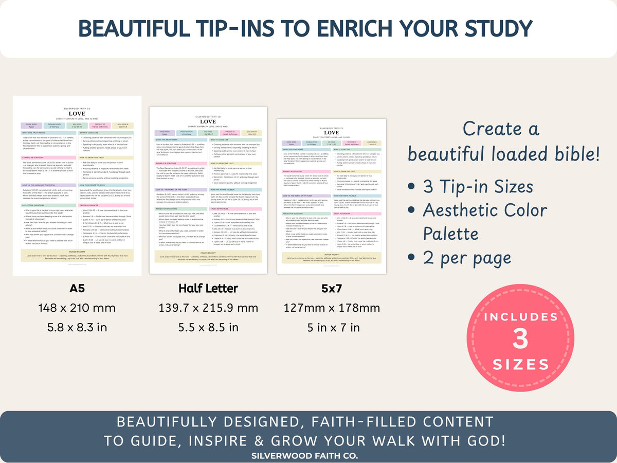 Fruit of the Spirit Study Guide Bundle, Galatians 5 Bible Study, Full Page Worksheets & Bible Insert Tip Ins PASTEL (Digital Download) 577