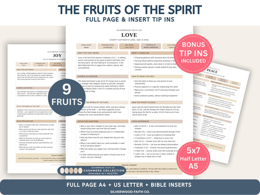Fruit of the Spirit Study Guide Bundle, Galatians 5 Bible Study, Full Page Worksheets & Bible Insert Tip Ins, CASHMERE(Digital Download) 575