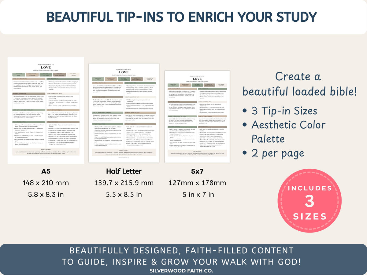 Fruit of the Spirit Study Guide Bundle, Galatians 5 Bible Study, Full Page Worksheets & Bible Insert Tip Ins, SAGE (Digital Download) 581