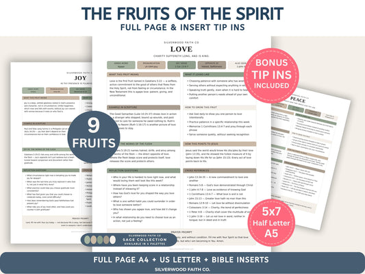 Fruit of the Spirit Study Guide Bundle, Galatians 5 Bible Study, Full Page Worksheets & Bible Insert Tip Ins, SAGE (Digital Download) 581