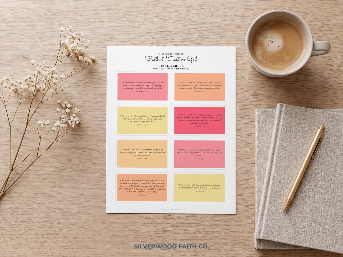Daily devotional prayer card printable—faith-themed digital download with pastel color blocks and uplifting christian message design