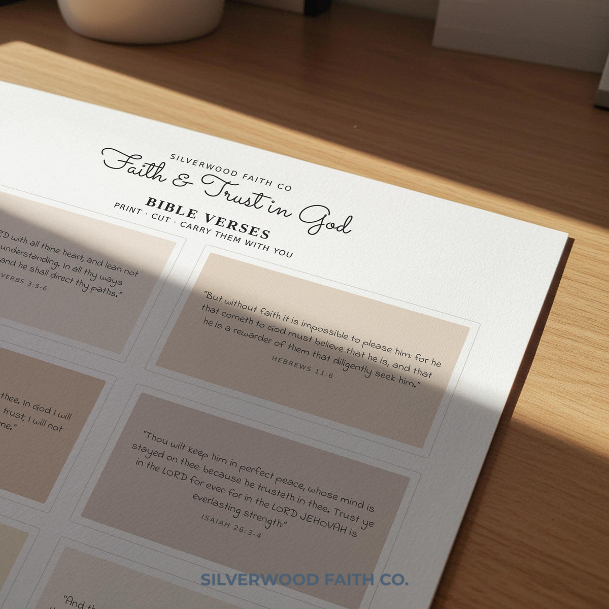 Bible verse digital artwork poster set with peaceful script typography and soft color-blocked backgrounds for living room
