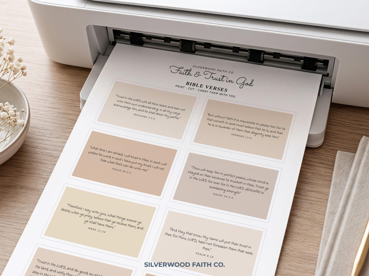 Inspirational scripture artwork instant download featuring grid layout with peaceful neutral palette for home office meditation