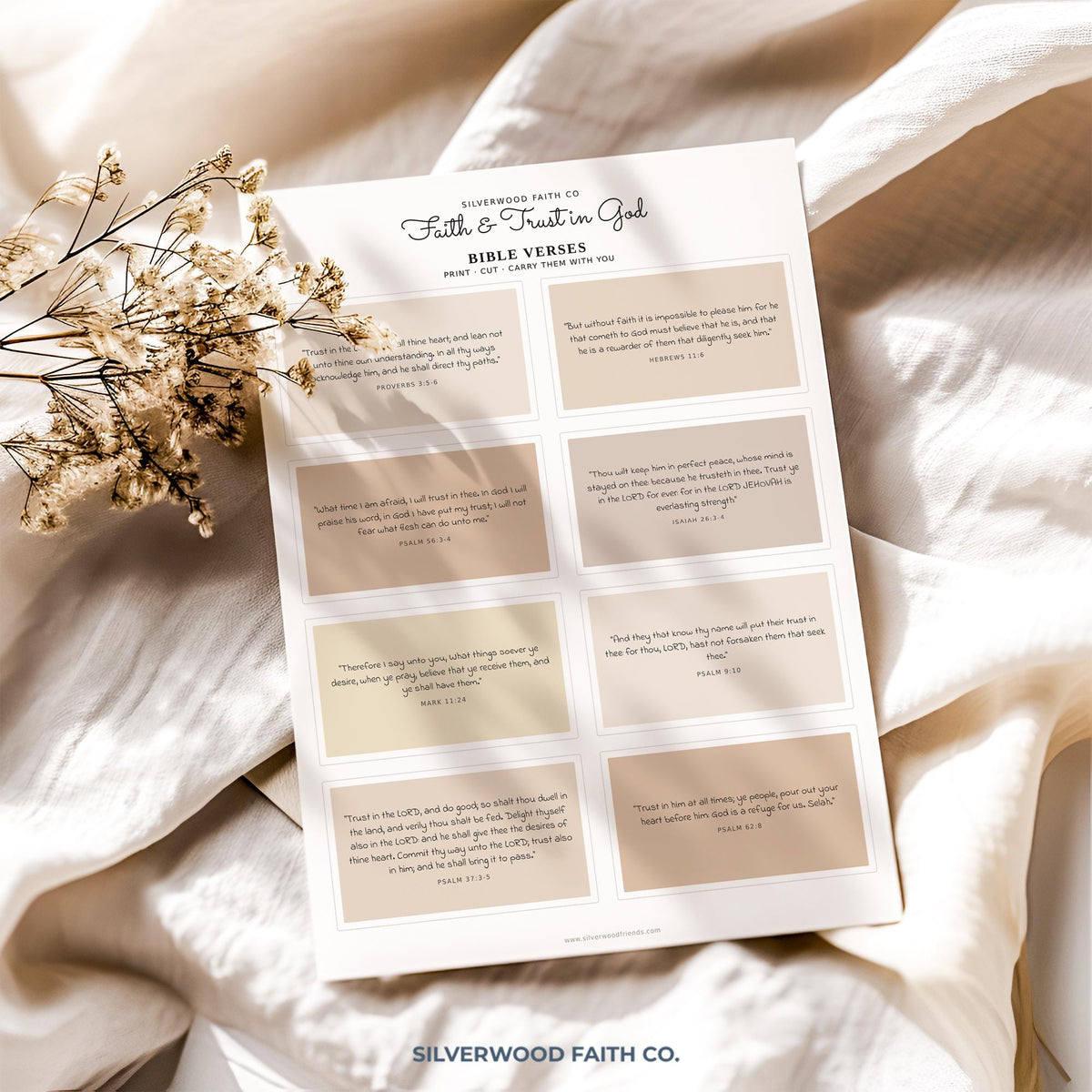 Bible verse card set printable art with elegant script typography and neutral color-blocked design for faith-based study