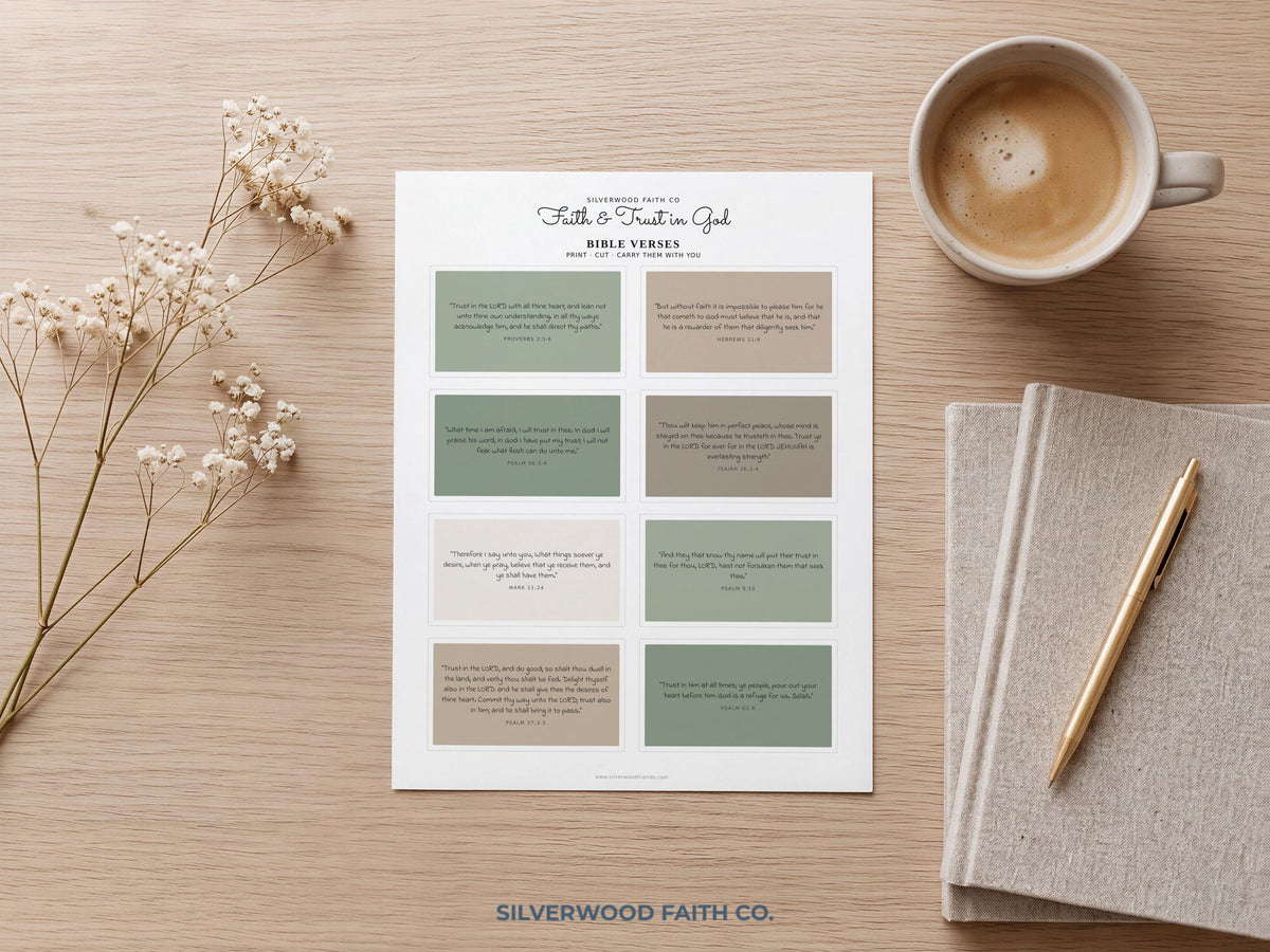 Digital download Bible verse cards poster for home office — neutral faith-based devotional design with elegant script lettering