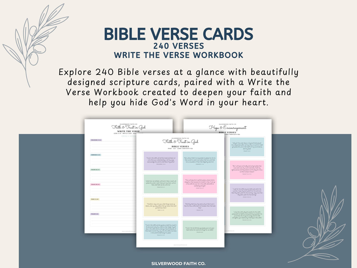 240 Bible Verse Cards, Printable Scripture Cards, Bible Study Memory Verse Cards, Prayer Cards, Printable PDF, PASTEL (Digital Download) 589