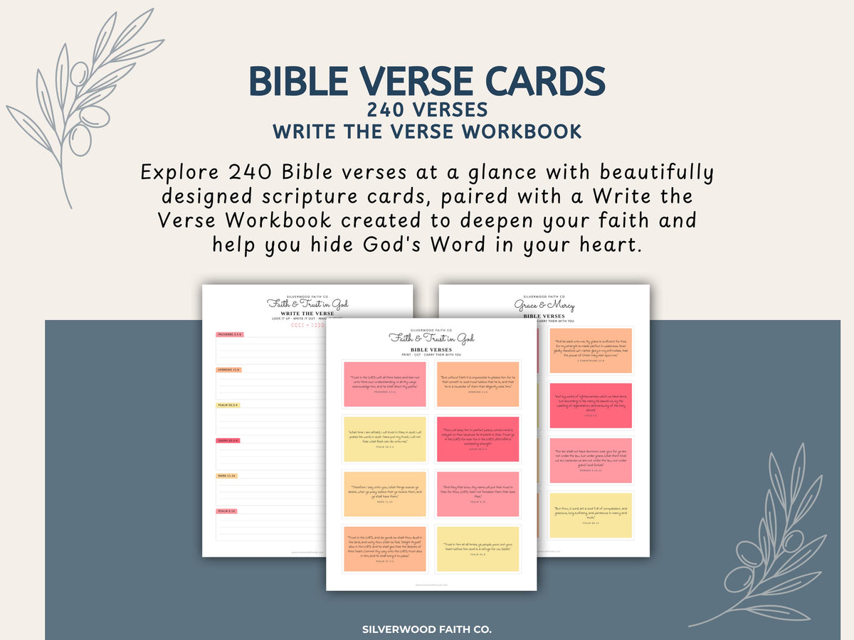 240 Bible Verse Cards, Printable Scripture Cards, Bible Study Memory Verse Cards, Prayer Cards, PINK MEADOW (Digital Download) 587