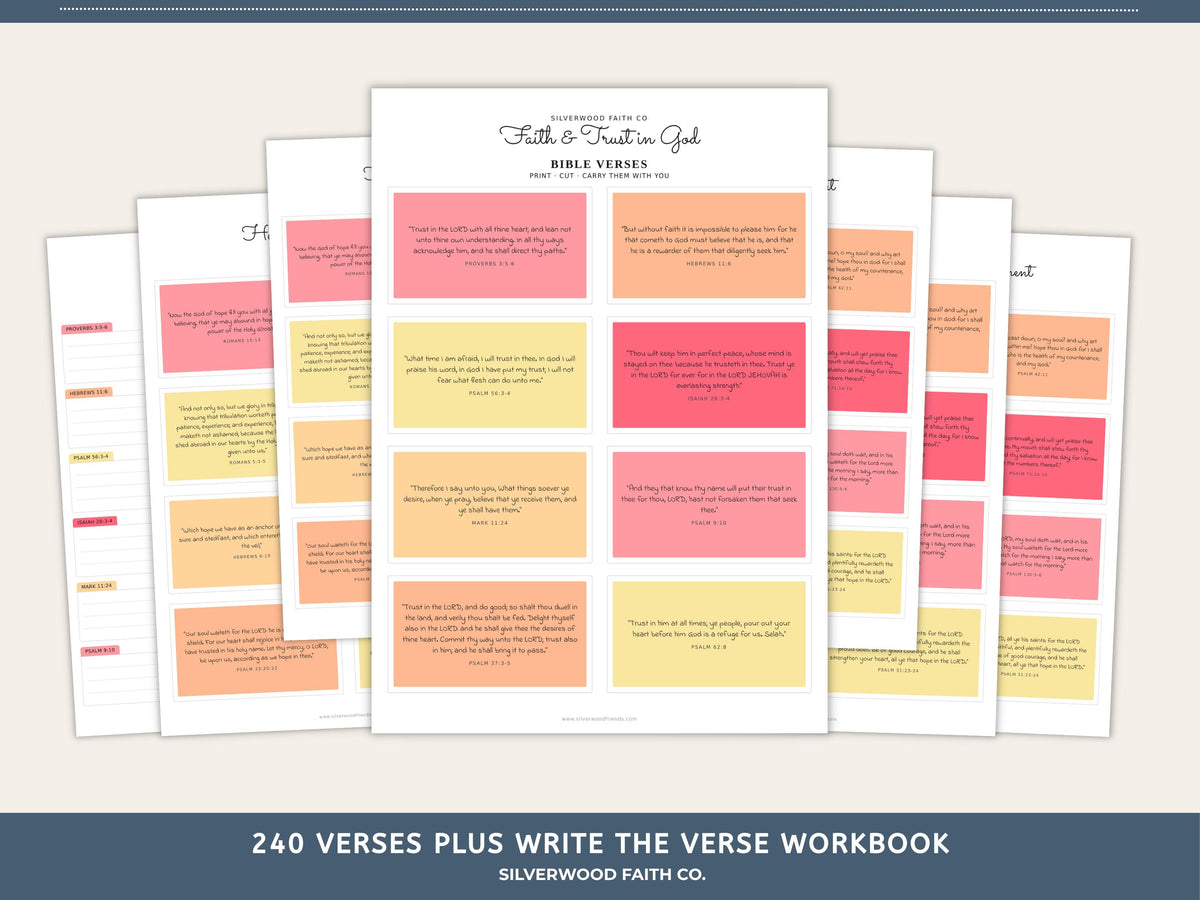 240 Bible Verse Cards, Printable Scripture Cards, Bible Study Memory Verse Cards, Prayer Cards, PINK MEADOW (Digital Download) 587