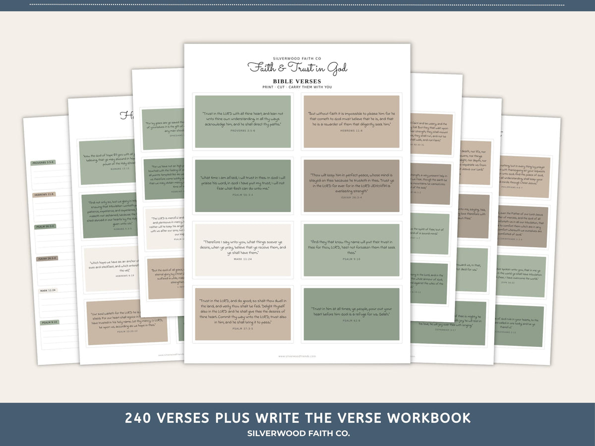 240 Bible Verse Cards, Printable Scripture Cards, Bible Study Memory Verse Cards, Prayer Cards, Printable PDF, SAGE (Digital Download) 586