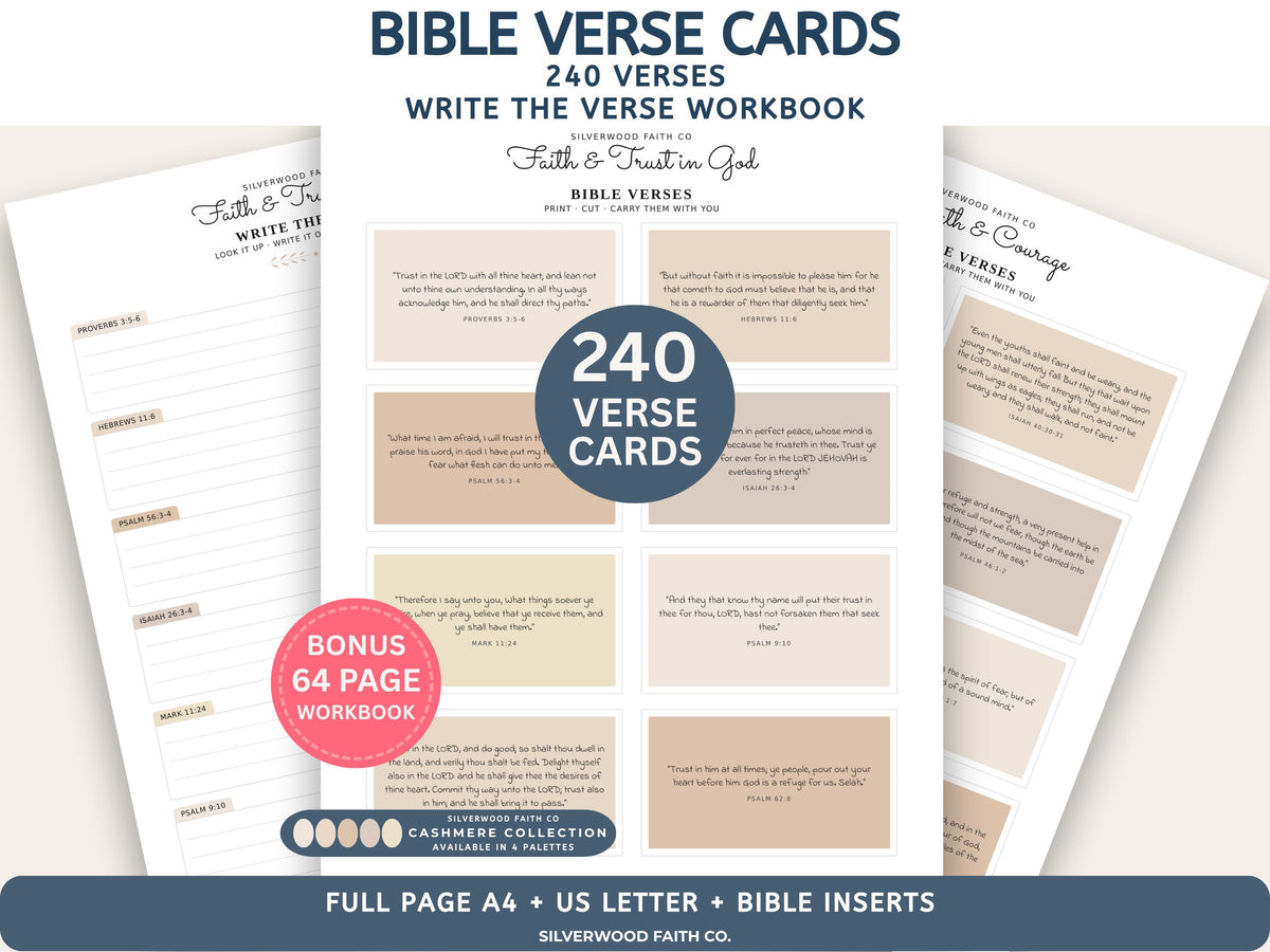 240 Bible Verse Cards, Printable Scripture Cards, Bible Study Memory Verse Cards, Prayer Cards, Printable PDF,CASHMERE(Digital Download) 585