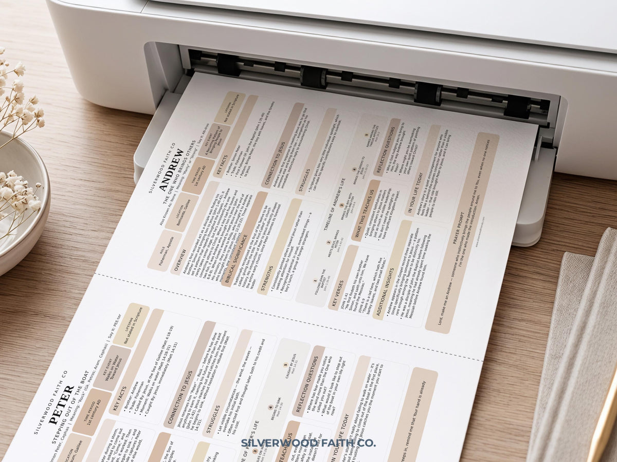 Bible Inserts Disciples of Jesus, Bible Tip-Ins for 12 Apostles, Bible Character Study Guide, Printable PDF, CASHMERE (Digital Download)