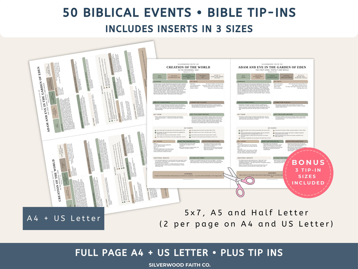 Bible Inserts Biblical Events Bible Study, Bible Tip Ins 50 Events of the Bible, Biblical Timeline PDF, SAGE (Digital Download)